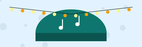 Illustration: a stage with string lights and music notes